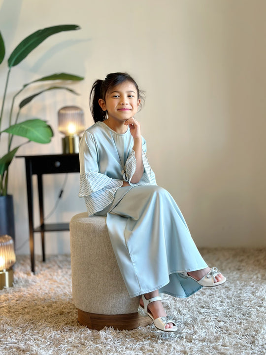 IRIS Tie-Waist Kurung Set in Icy Mist