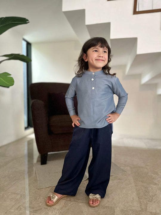 CLAIRE Asymmetric Blouse in Dusty Blue (Top Only)