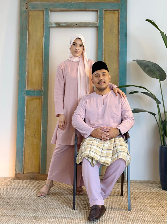 MALIK Teluk Belanga Baju Melayu Set in Dusty Lilac