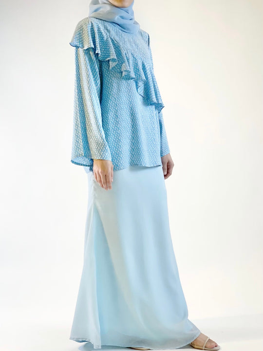 WIDURI Ruffled Kurung Set in Sky