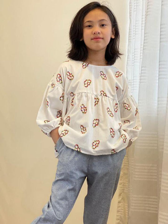 MEREDITH Embroidered Gathered Blouse