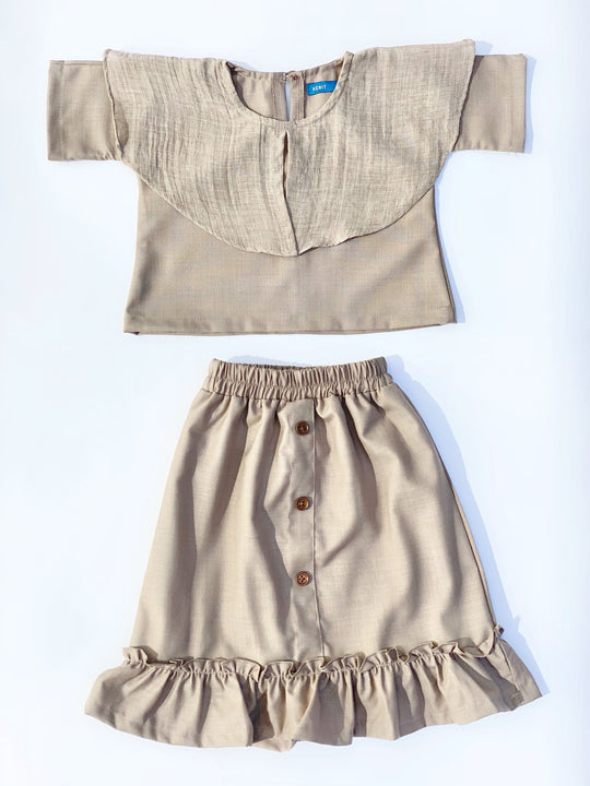 Mallory Buttoned Ruffle Skirt in Cedar