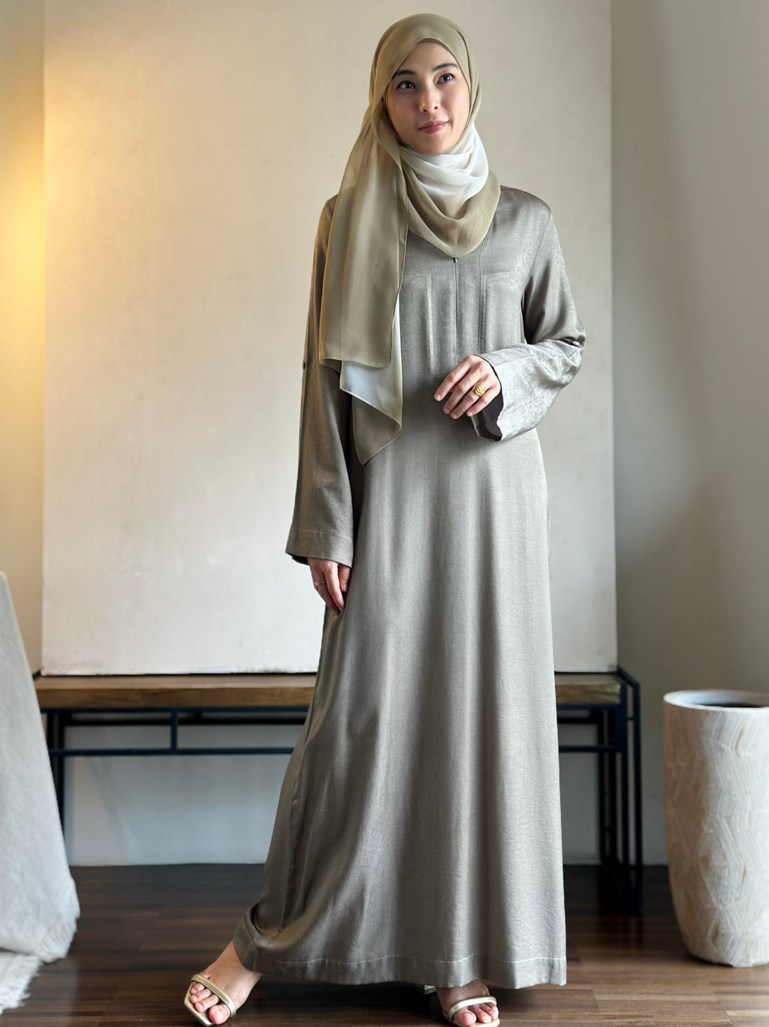 MARYAM Flare Abaya in Mud Green