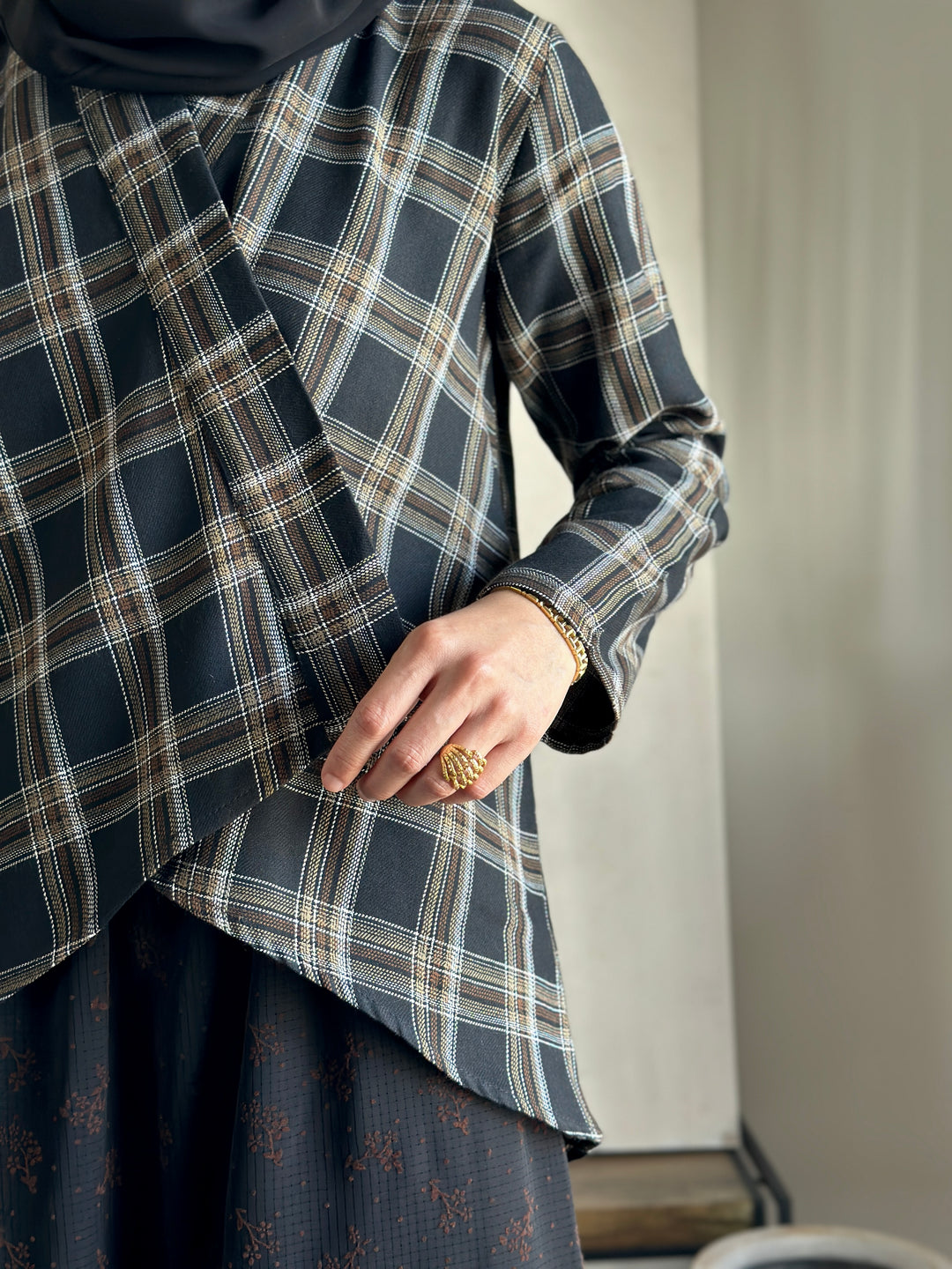 CENGKIH Modern Kebaya with Skirt Set in Black Plaid
