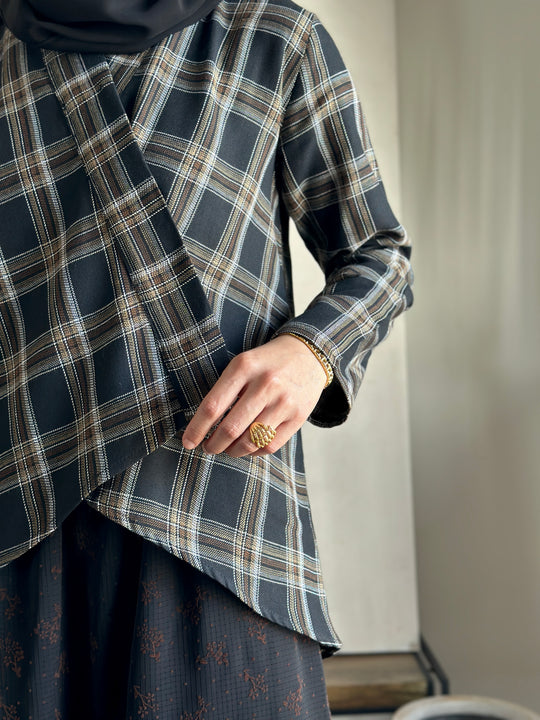 CENGKIH Modern Kebaya with Skirt Set in Black Plaid