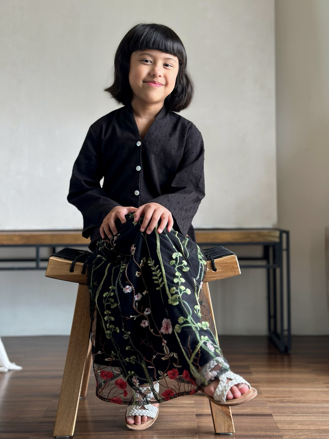 LILY Modern Mini Kebaya Set in Black Bloom