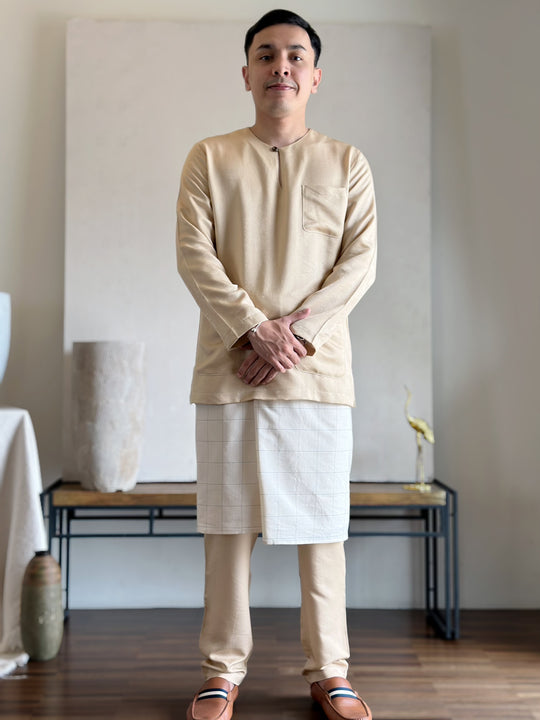 MALIK Teluk Belanga Baju Melayu Set in Buttermilk