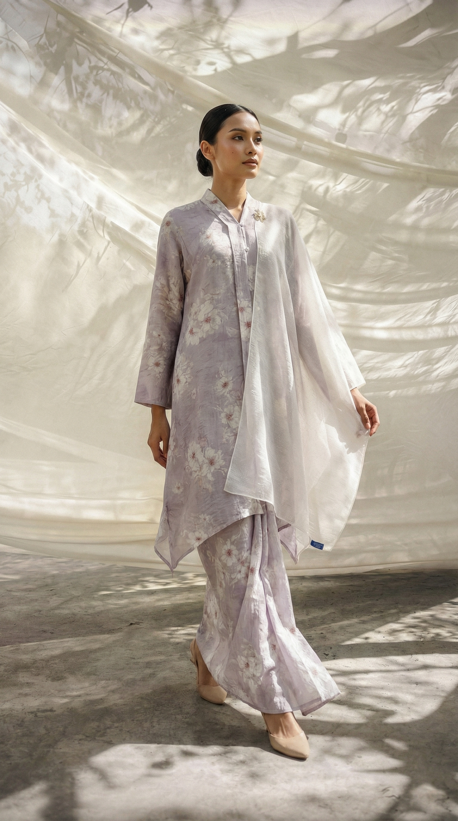 BIDARA Kurung Set in Navy-lilac