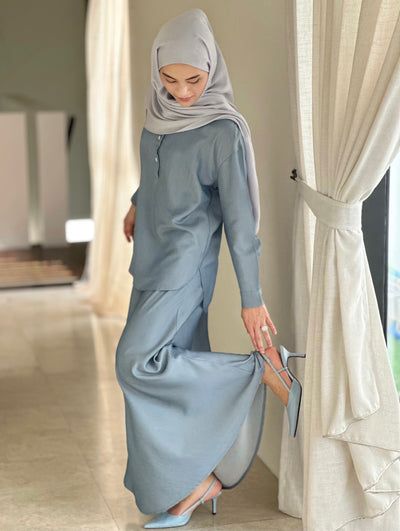 EDEN Flared Maxi Skirt in Dusty Blue