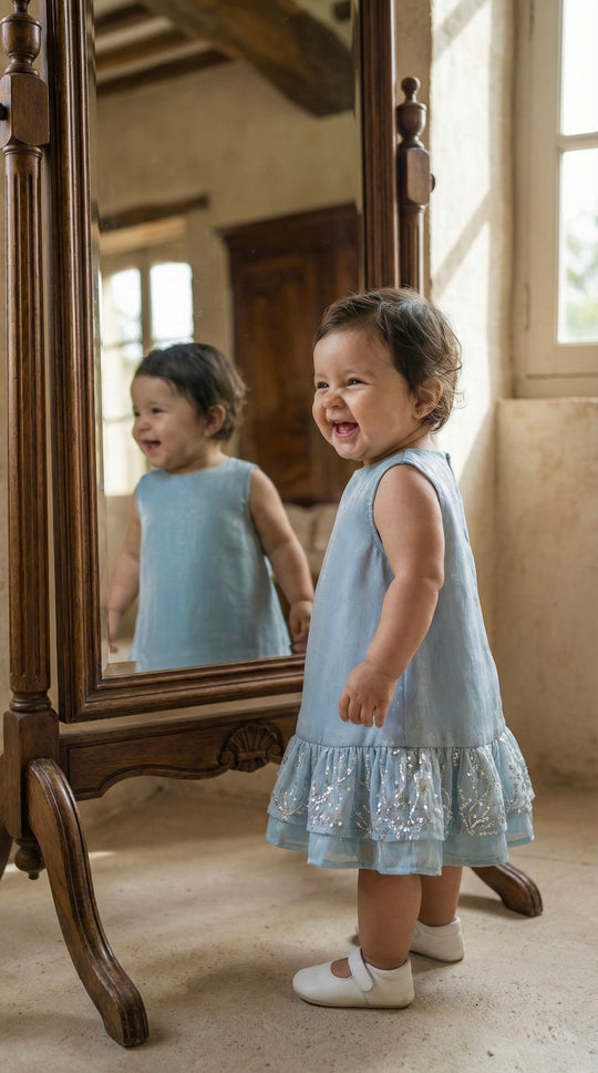 LILI Baby's Dress in Gilded Ice Blue