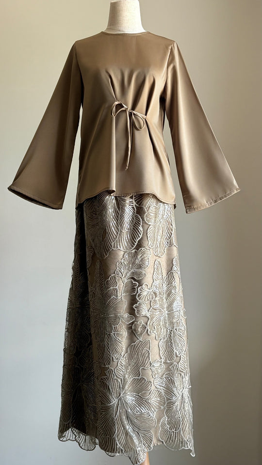 MONA Blouse & Skirt Set in Gilded Taupe