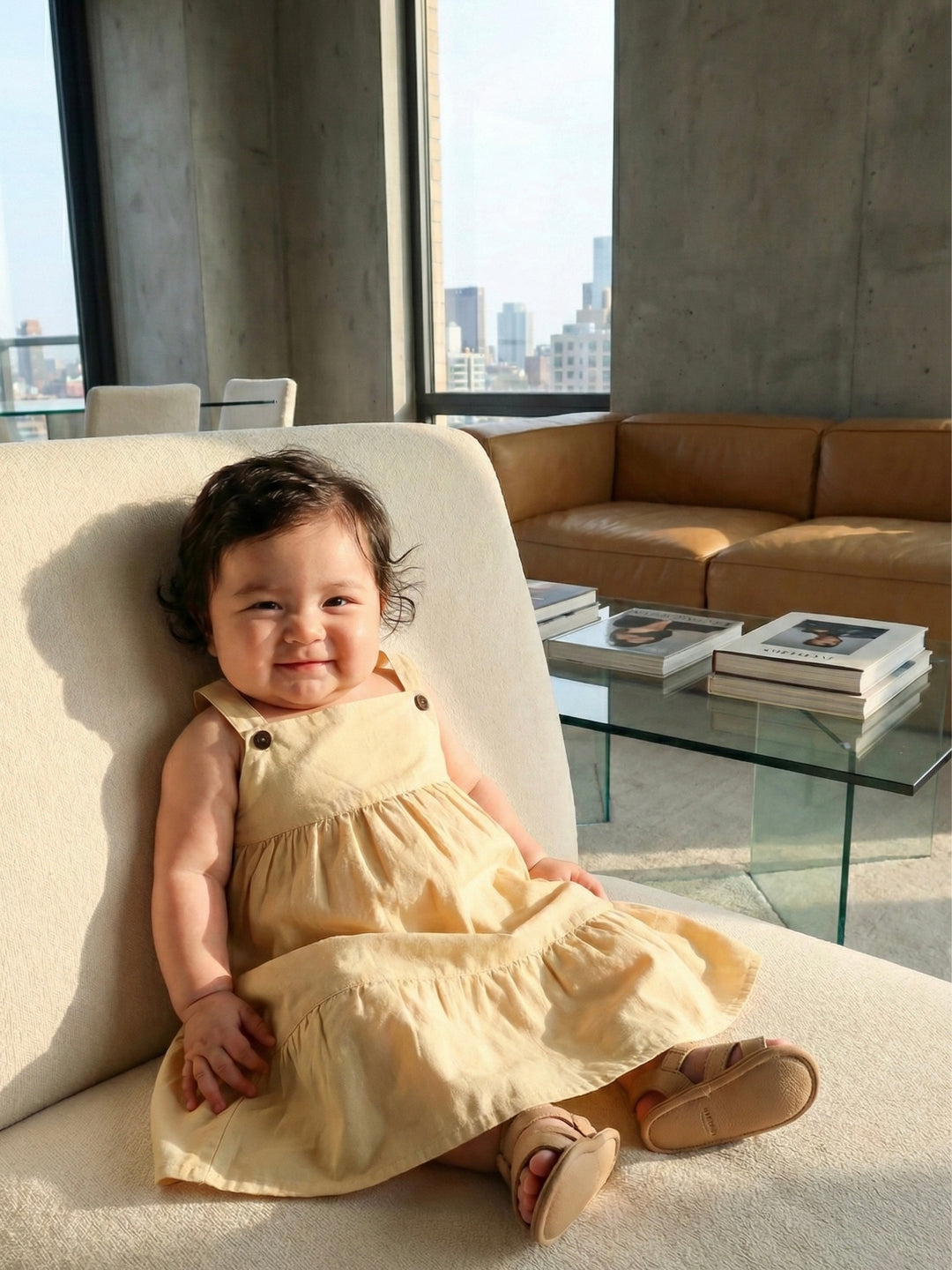 SUMMER Overall Flounce Dress in Parmesan