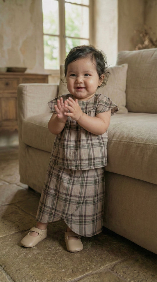 KEKWA Baby's Mini Kurung Set in Olive Plaid