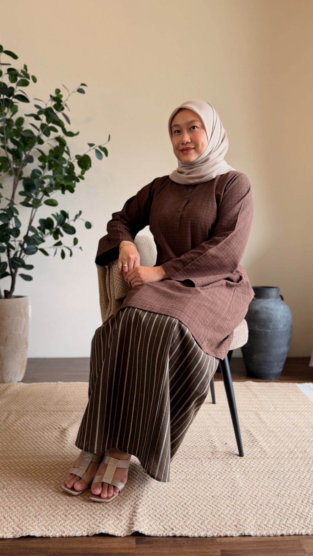 DAYANG Riau Kurung Set in Brown Gingham