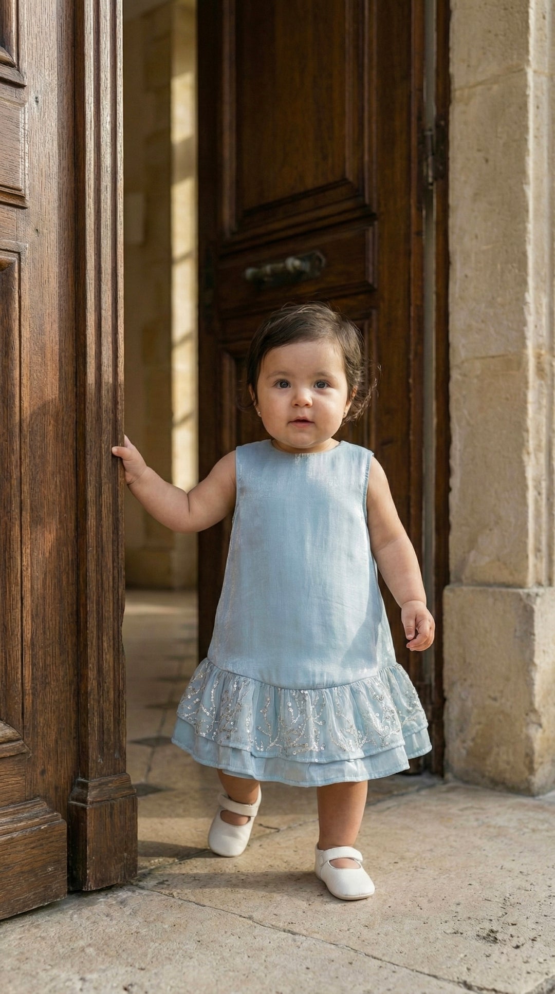 LILI Baby's Dress in Gilded Ice Blue