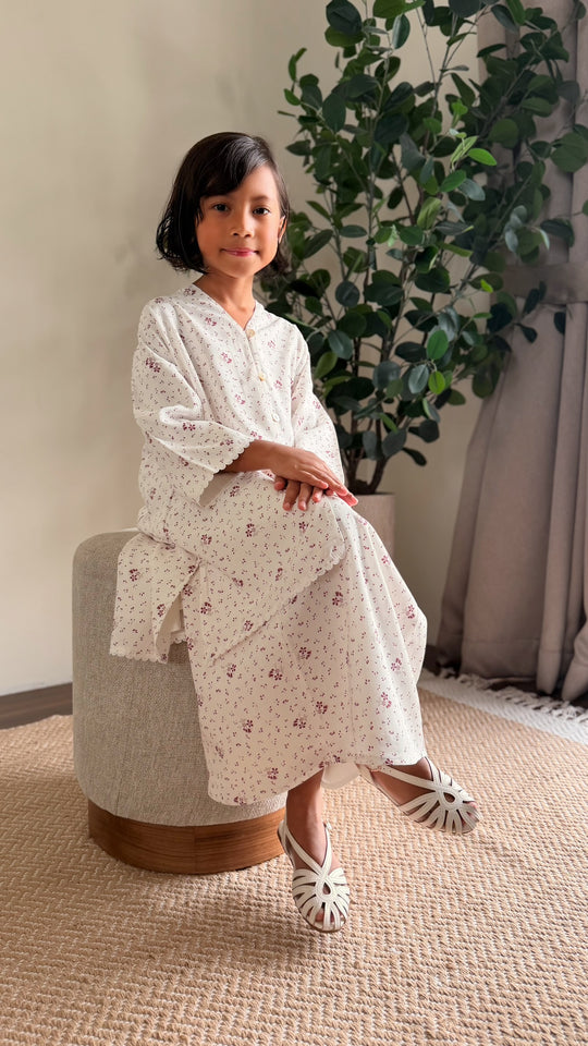 MAYANG Long Kebarung Set in Merlot Ditsy