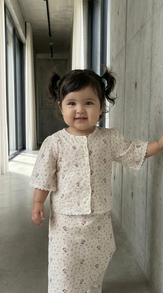 MELUR Baby’s Kebaya Set in Merlot Ditsy