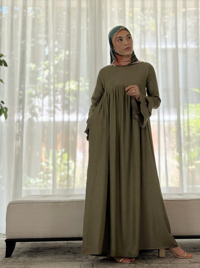 SERENA Flounce Maxi Dress in Mudgreen