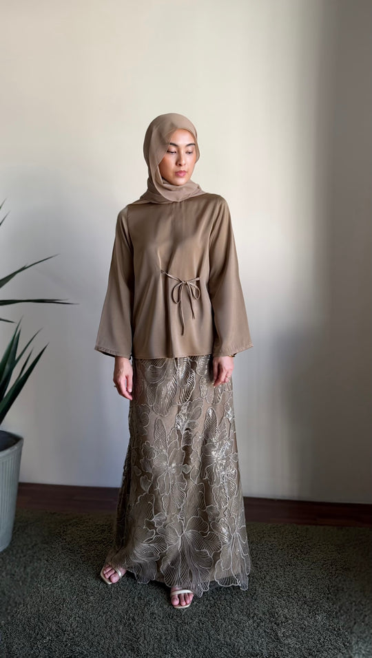 MONA Blouse & Skirt Set in Gilded Taupe