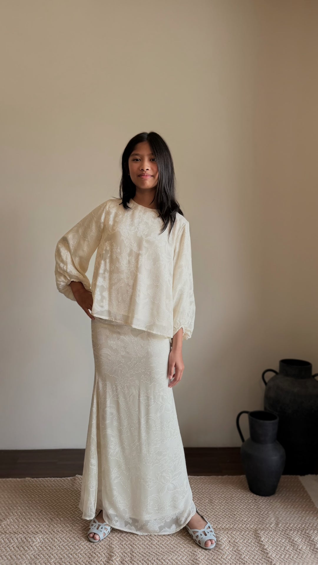 HANA Modern Kurung Set in Silky Ivory