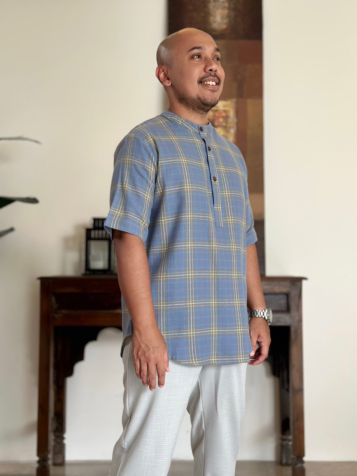 NOLAN Henley Shirt in Blue Tartan