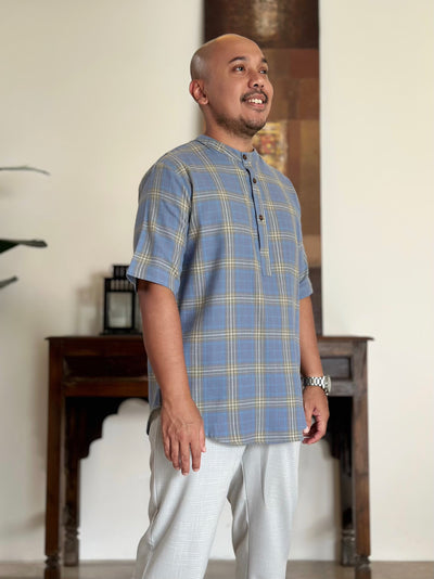NOLAN Henley Shirt in Blue Tartan