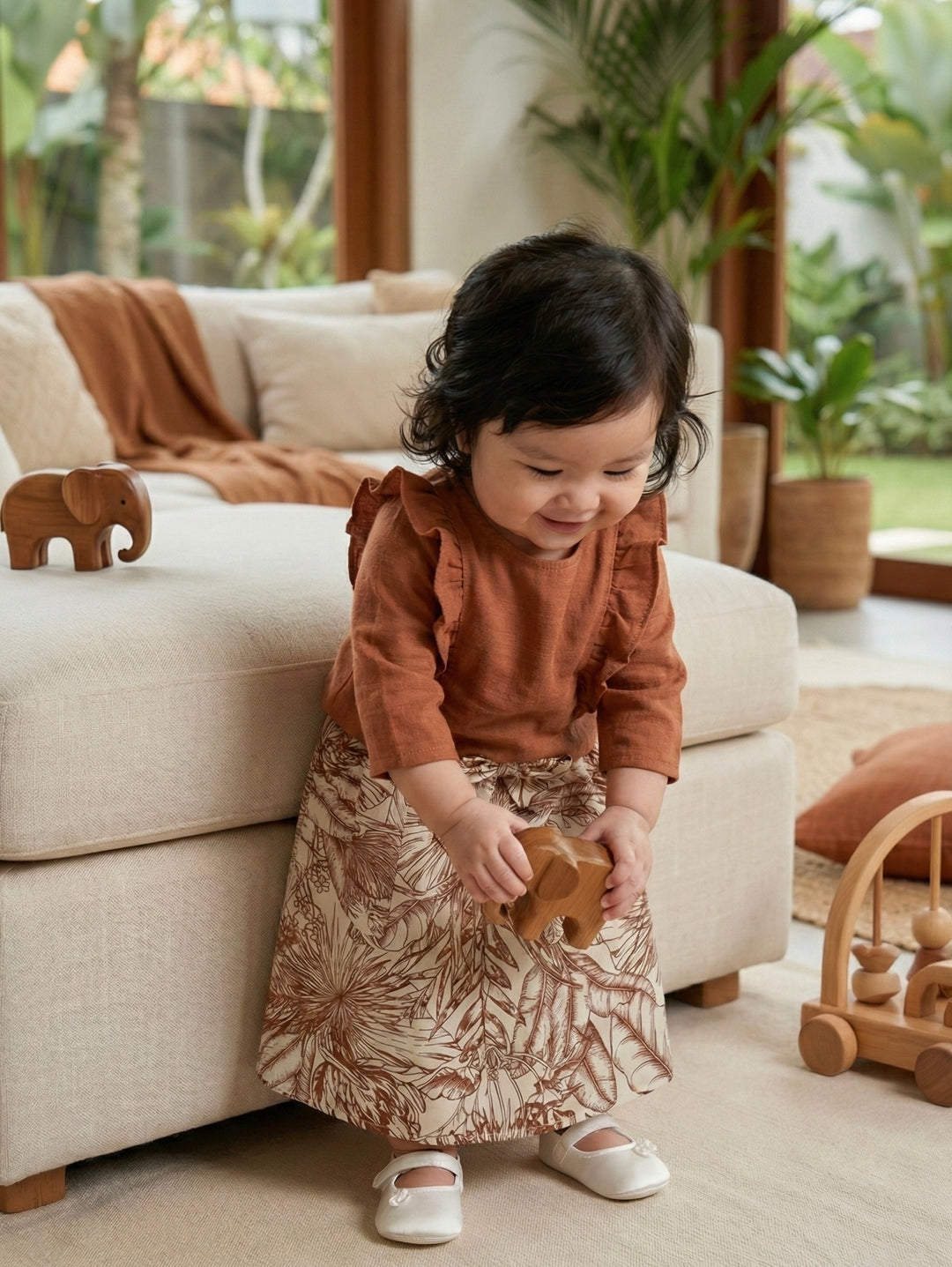RIANG Frill Blouse & Skirt Set in Cinnamon Lush