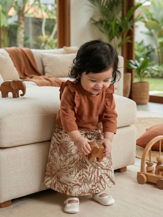 RIANG Frill Blouse & Skirt Set in Cinnamon Lush