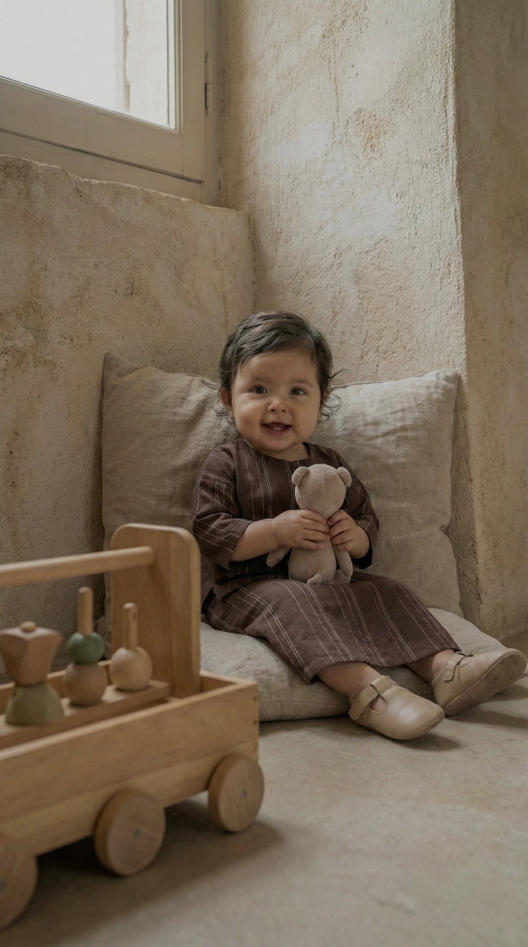 KESUMA Baby's Kurung Kedah Set in Brown Stripes