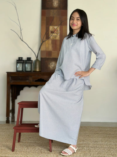 CLAIRE Blouse & Skirt Set in Blue Gingham