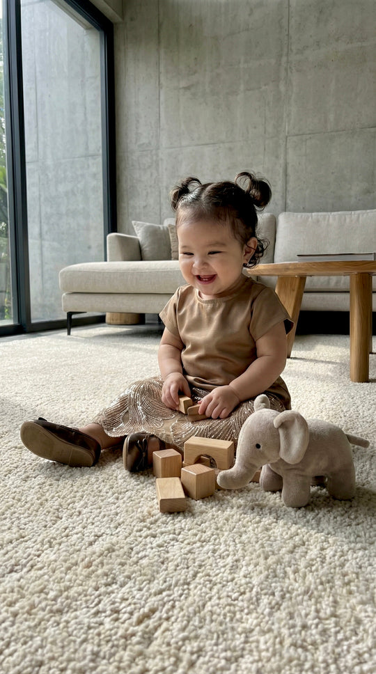 TARI Baby's Blouse & Skirt Set in Gilded Taupe