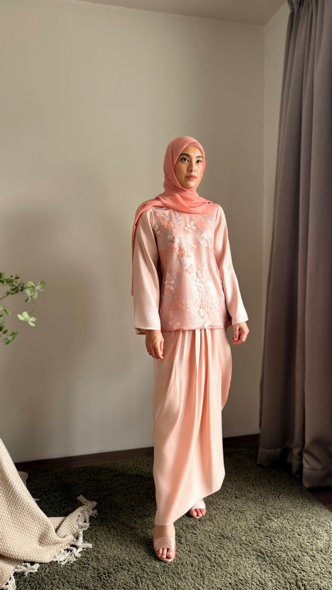 KEMBOJA Modern Kurung Set in Blush Peach