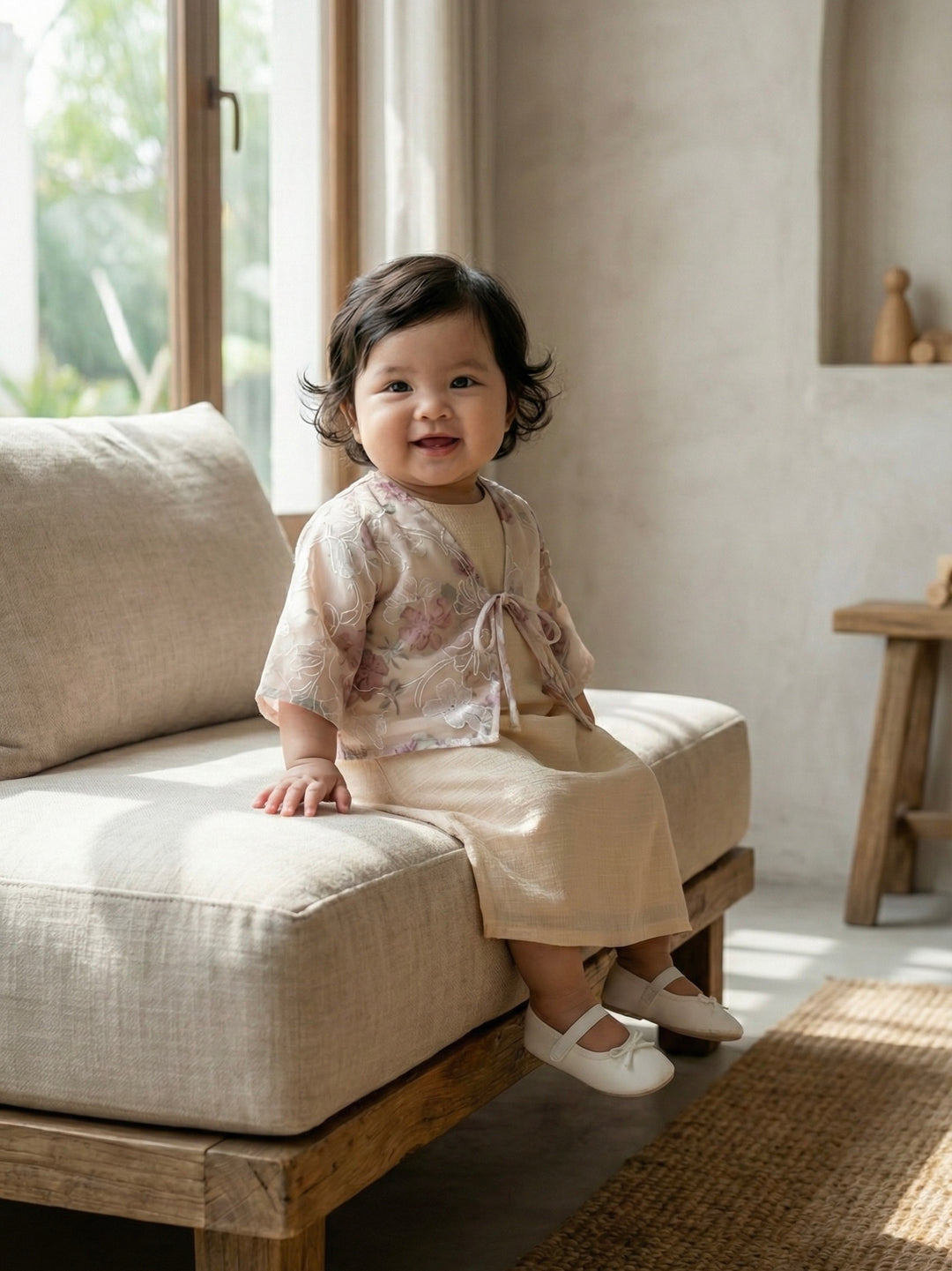 IXORA Baby's Dress with Bolero Set in Vanilla Rose