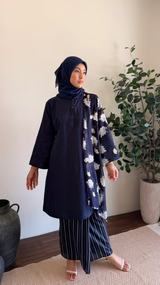DAYANG Riau Kurung Set in Navy Blue