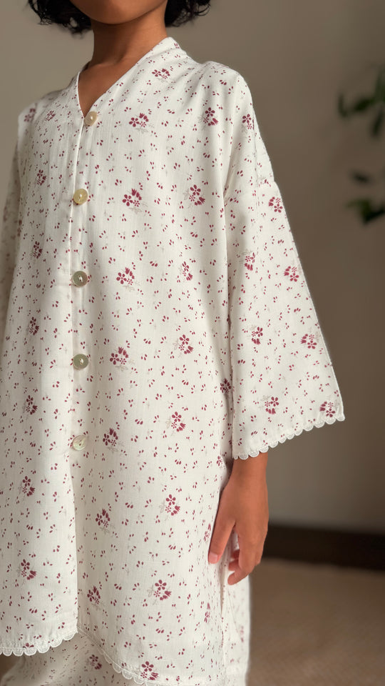 MAYANG Long Kebarung Set in Merlot Ditsy