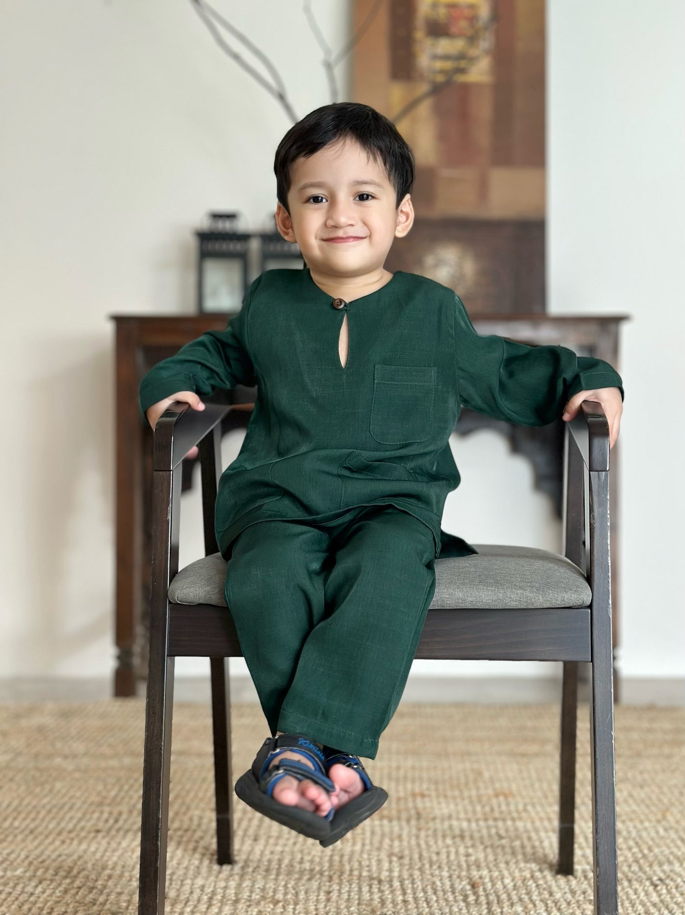 QAID Baby’s Teluk Belanga Baju Melayu Set in Emerald Green