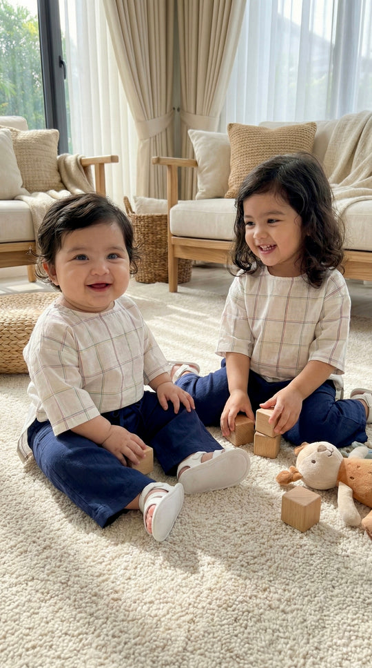 KENANGA Blouse & Pants Set in Pastel Grid