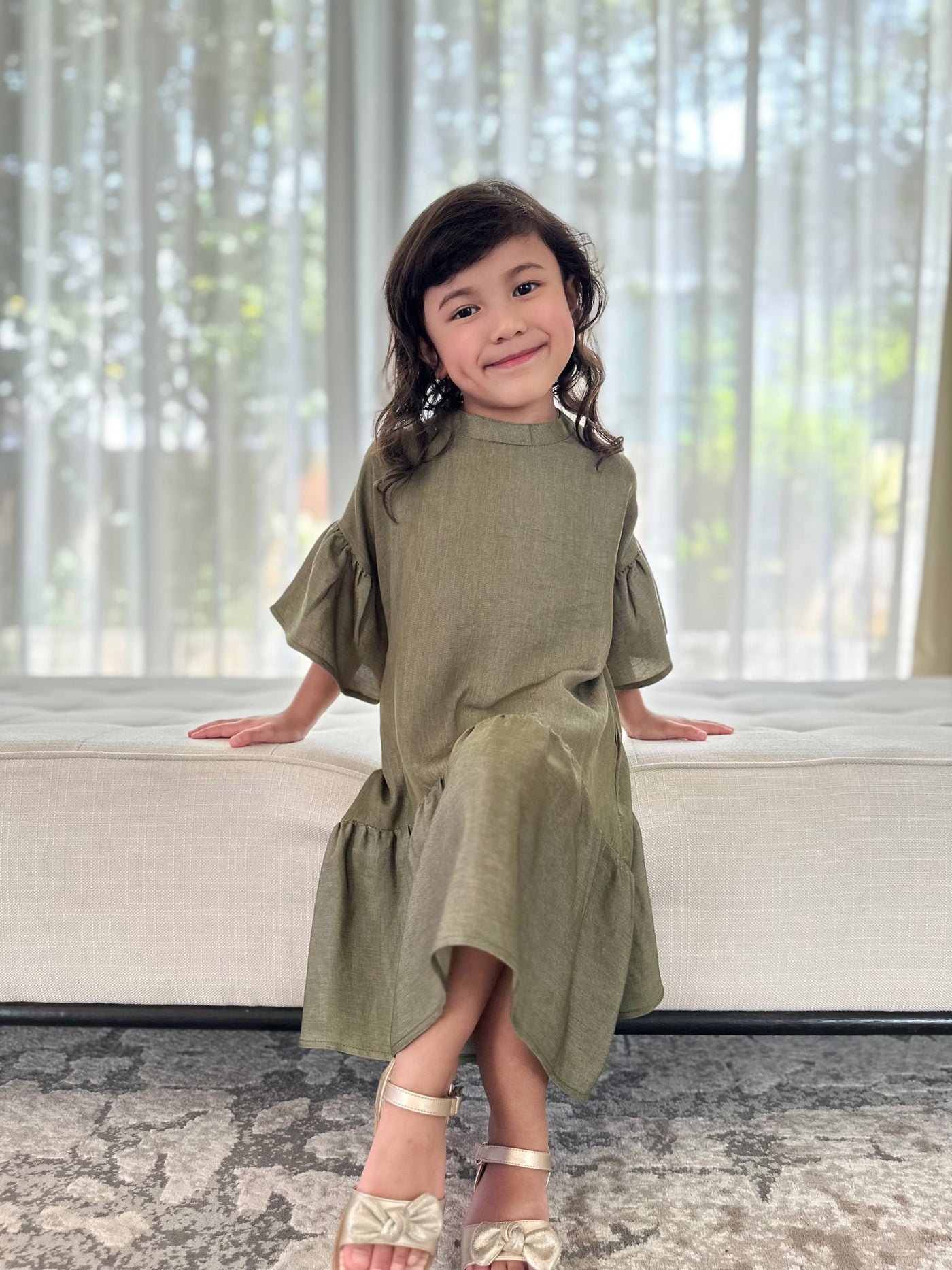 ANGELINA Flounce Dress in Mudgreen