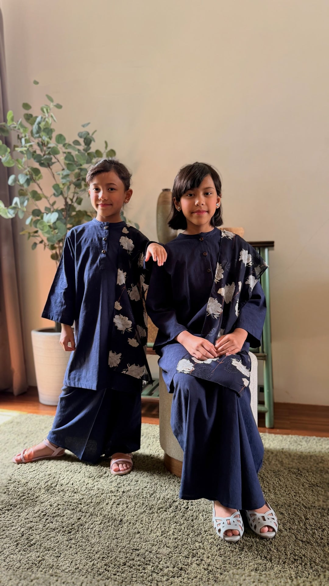 DELIMA Riau Kurung Set in Navy Blue