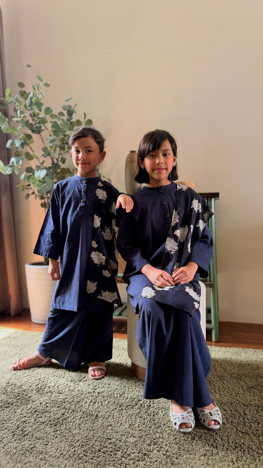 DELIMA Riau Kurung Set in Navy Blue