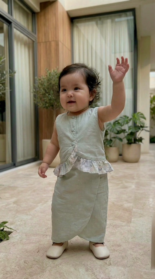 AYRA Baby’s Blouse & Skirt Set in Lido Green