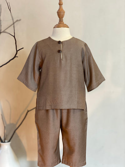 QAID Baby’s Teluk Belanga Baju Melayu Set in Taupe