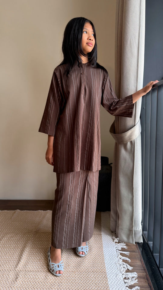 DELIMA Riau Kurung Set in Brown Stripes