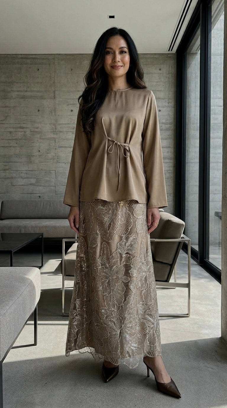 MONA Blouse & Skirt Set in Gilded Taupe