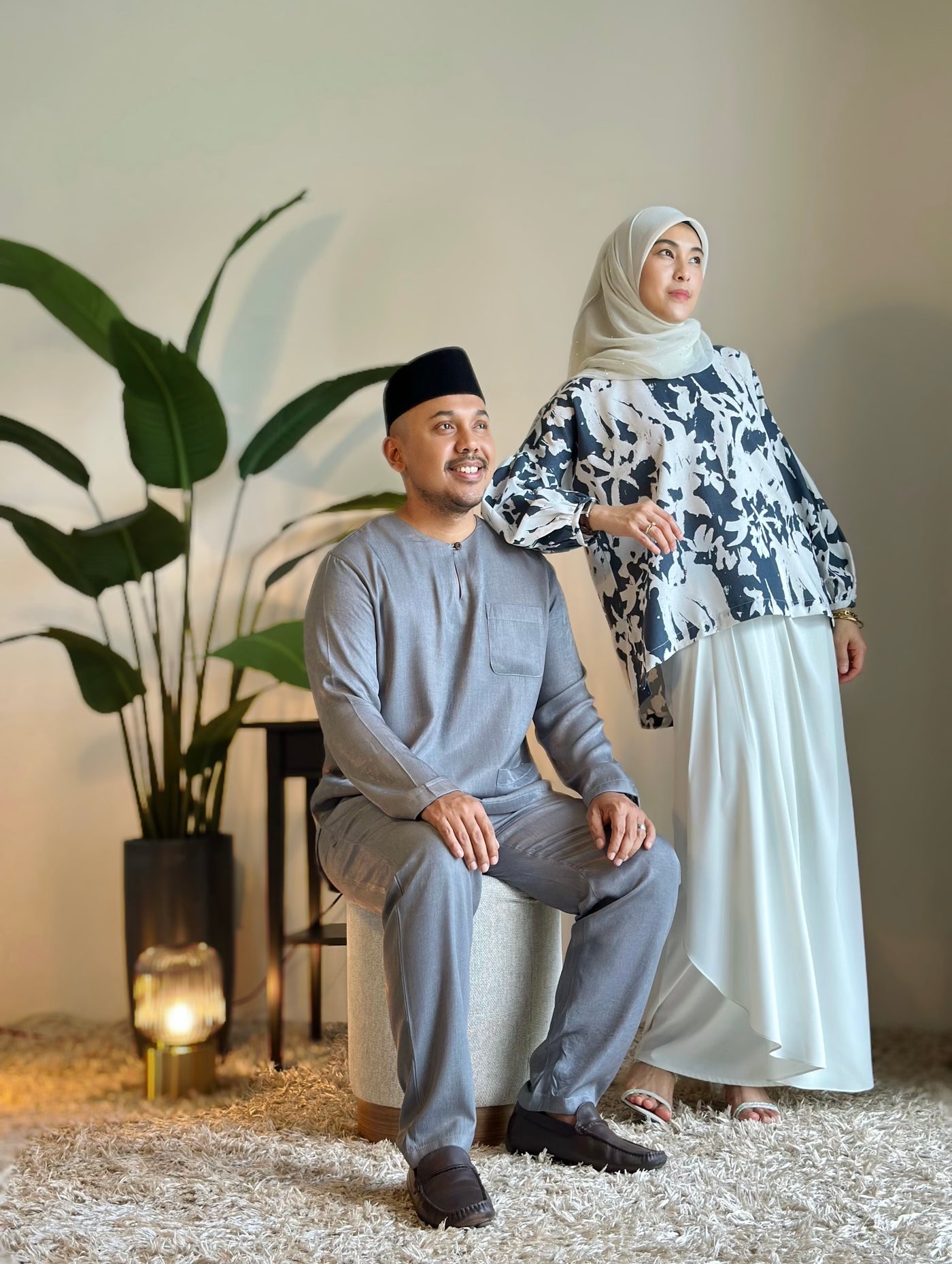 LANTANA Short Kurung Set in Vanilla Azure