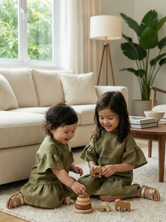 ANGELINA Flounce Dress in Mudgreen
