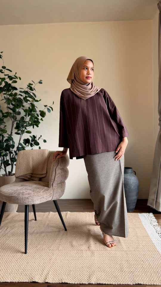 MAIMUNAH Kurung Kedah Set in Chocolate