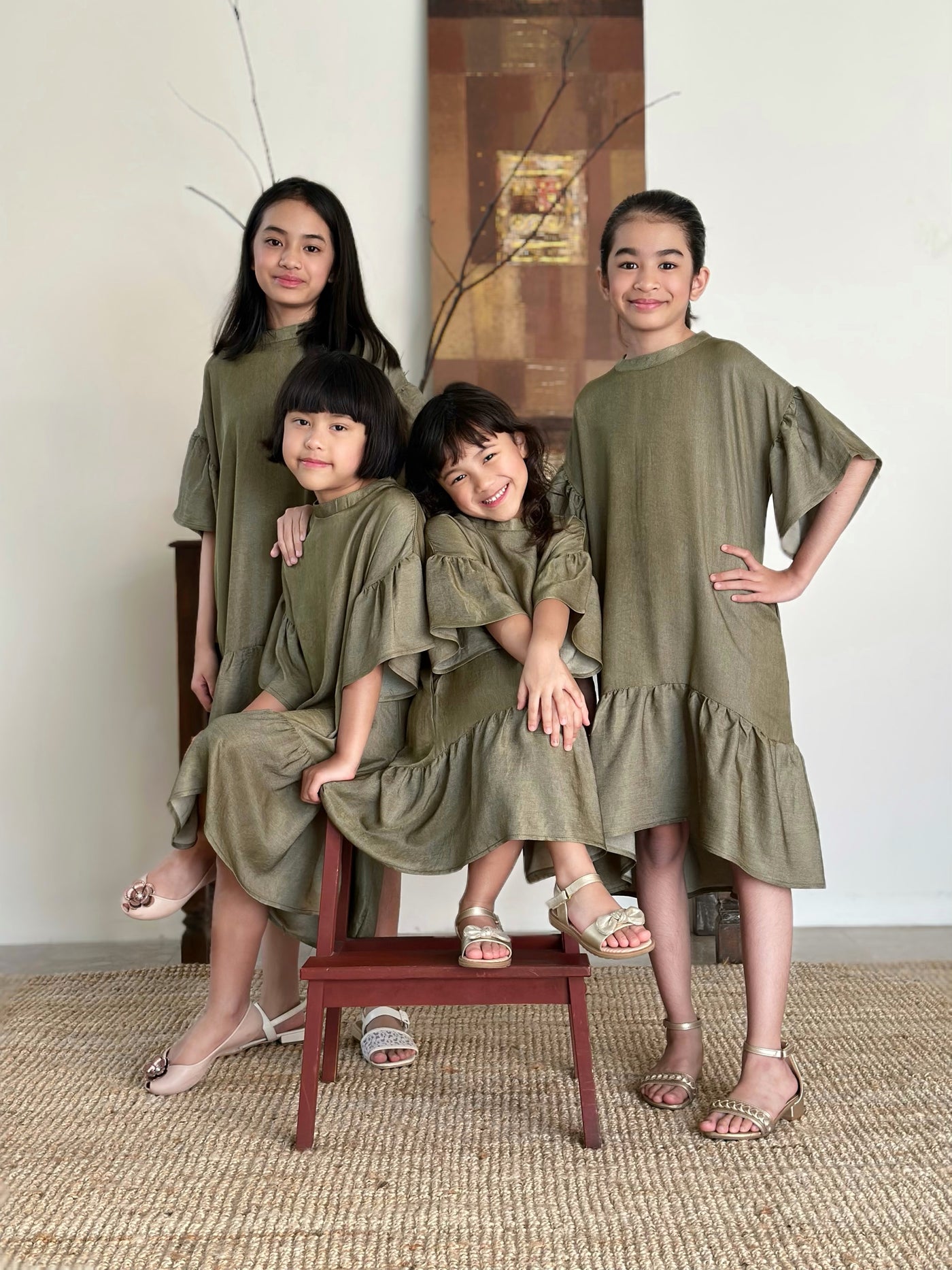 ANGELINA Flounce Dress in Mudgreen