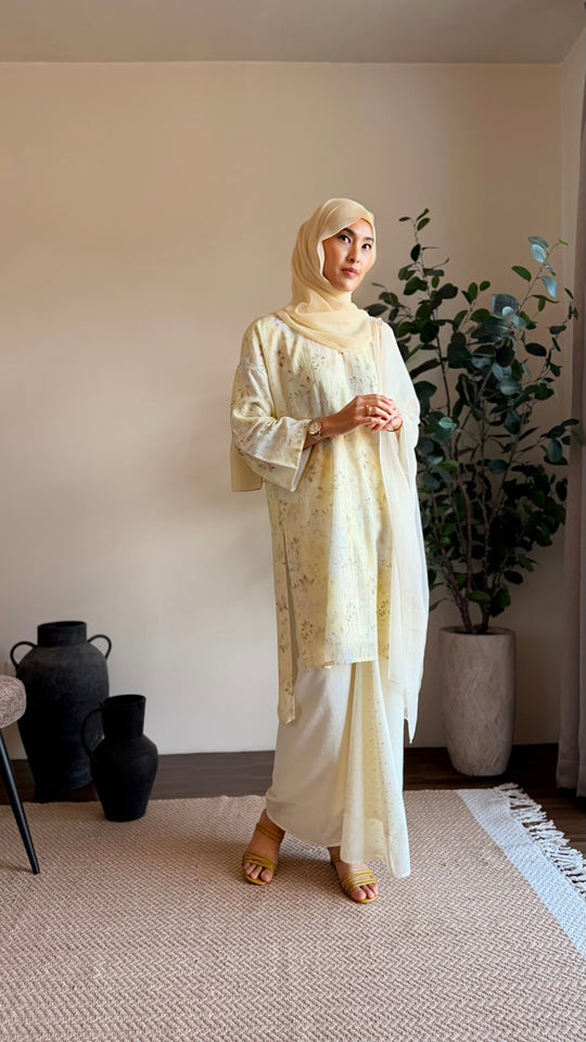 TANJUNG Long Kurung Set in Lemon Blossom