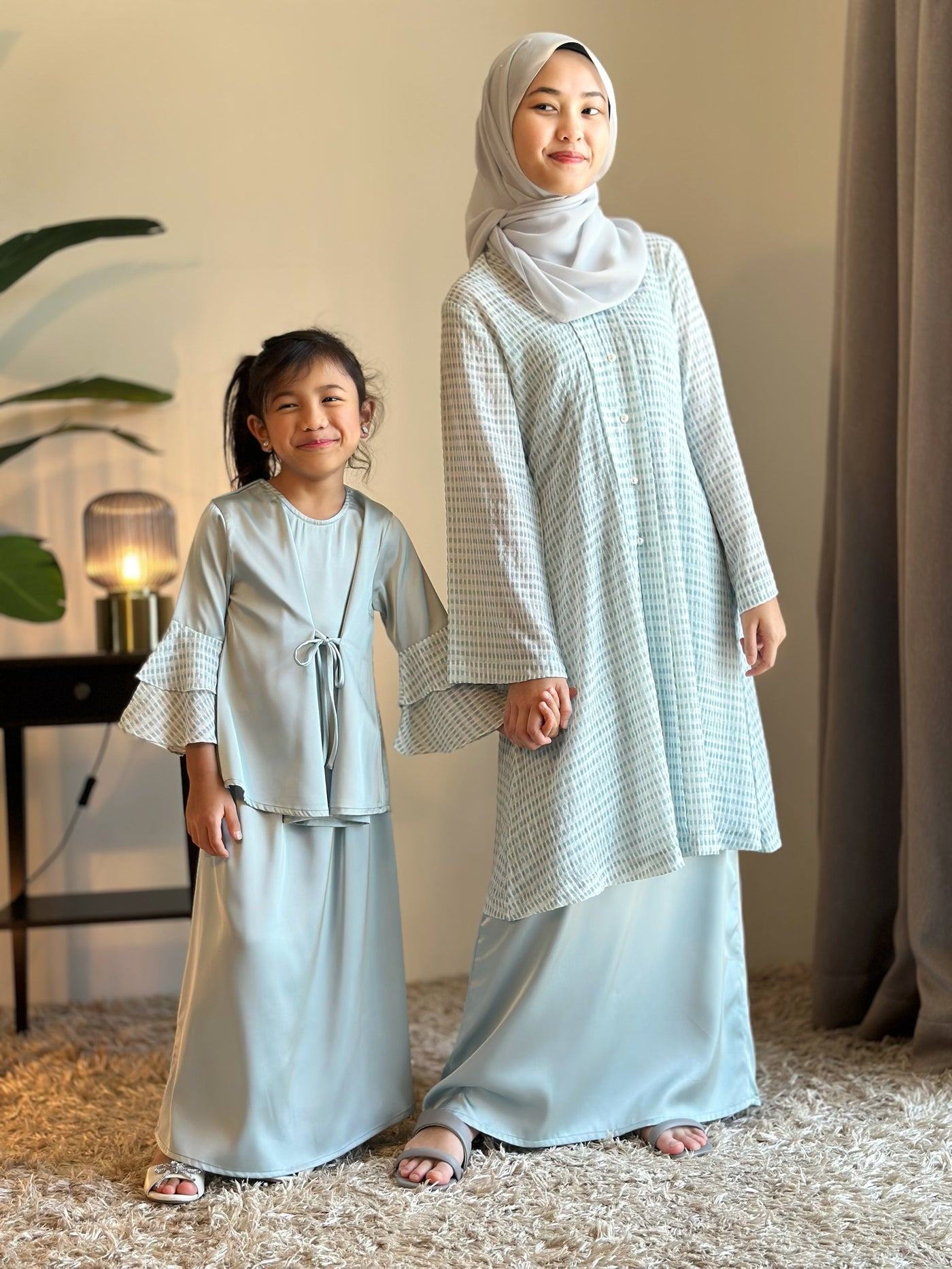 IRIS Tie-Waist Kurung Set in Icy Mist